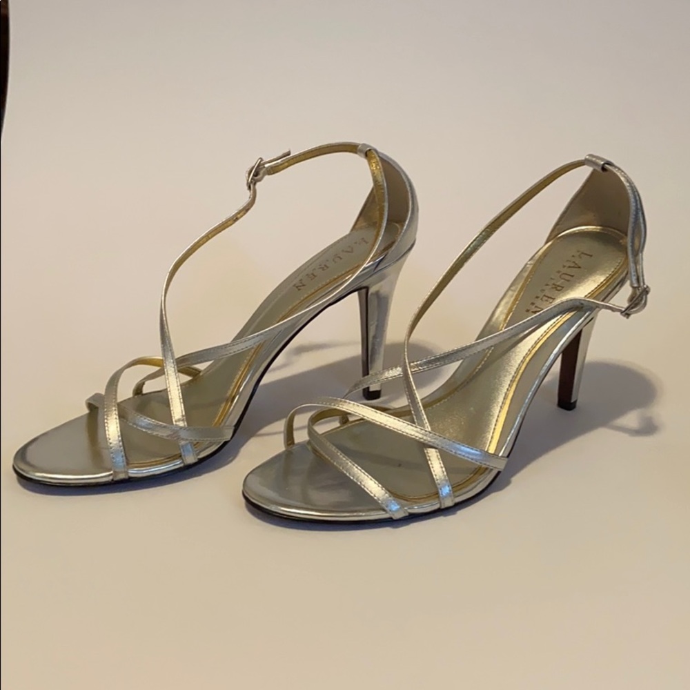 Ralph Lauren strappy silver metallic heels